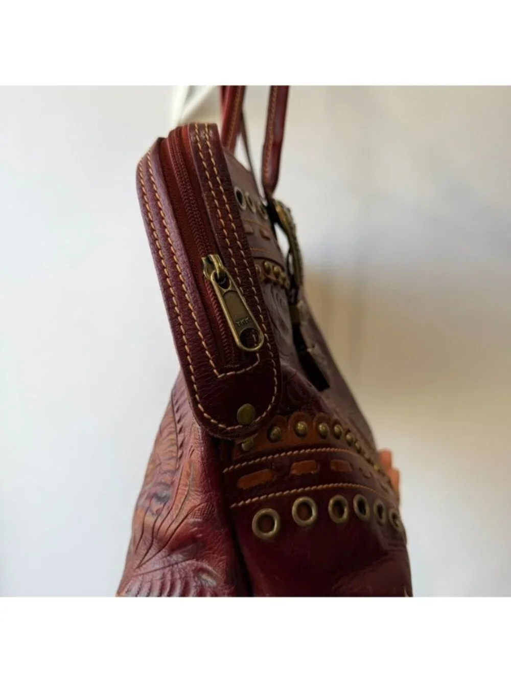 American West Tooled Leather Burgundy Western Shoulder Handbag Purse